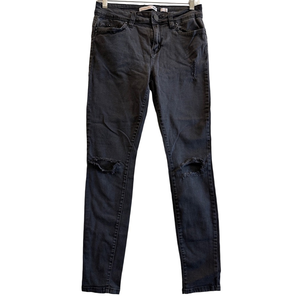 YMI WannaBettaButt? Jeans Women 9‎ Black Distressed Mid Rise Skinny Denim